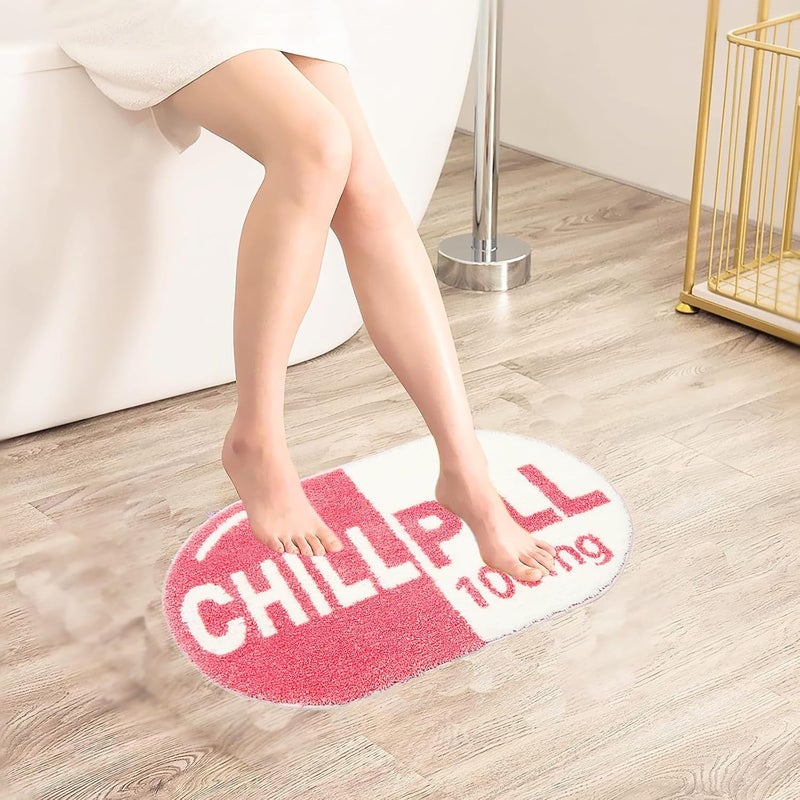 UKELER Cute Chill Pill Bath Mat Pink Funny Absorbent Small Bathroom Décor Rug Non Slip Washable Accent Bathroom Rugs for Shower, Sink, Tub, Entry Way, Toilet, 27.5"×15.5" - Image 2